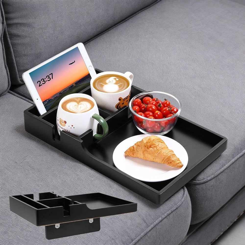 Nnewvante Couch Trays with Cup Holders Insert on Sectionals, Black | 2-in-1 b...