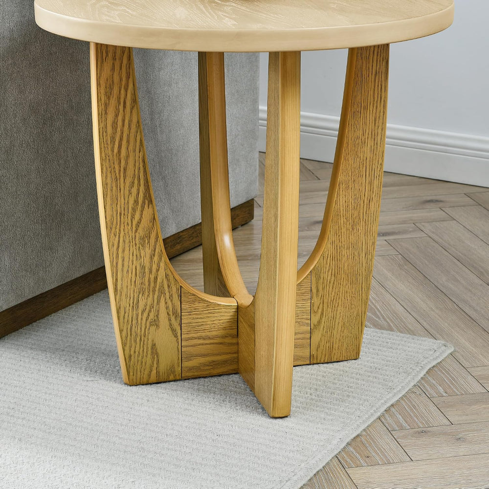 25" Round End Table, Wooden Side Table, Night Stand for Living Room,Rece...