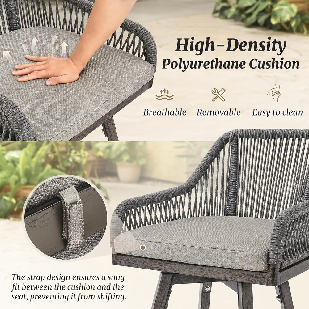 Cozyman Outdoor Bar Stools Set of 6, 360° Swivel Aluminum Rattan Bar Stool wi...
