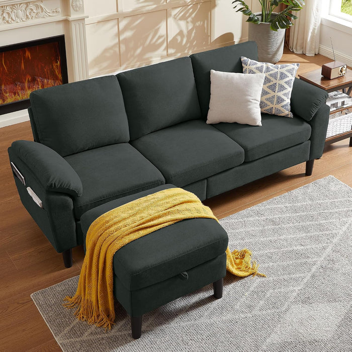 80" Convertible Sectional Sofa, Small L Shaped 3 Seat Couch with Reversible Storage Chaise, Modern Polyester Fabric Sofa Couches for Living Room, Apartment and Small Space, Black