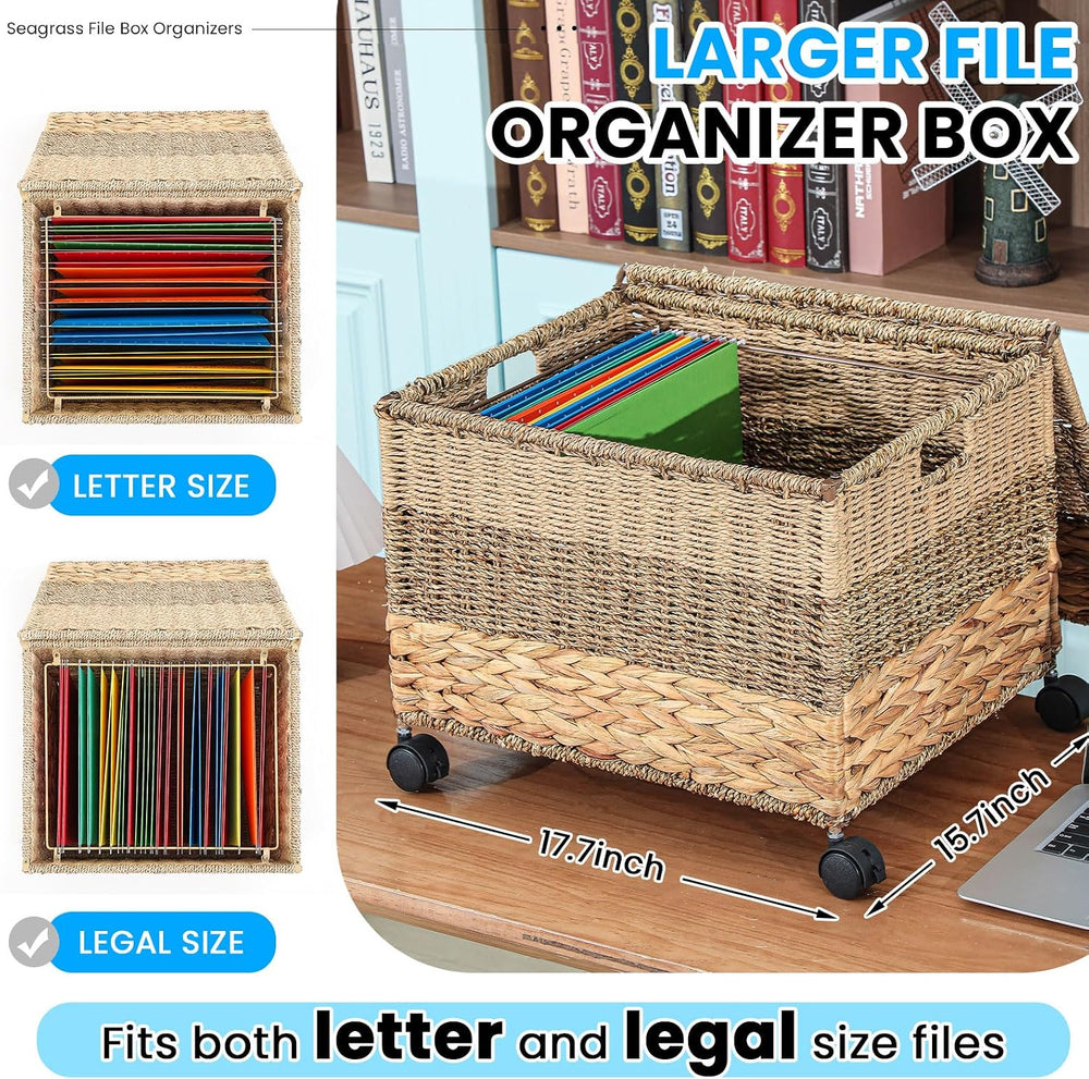 Cinnvoice Decorative Rolling File Cabinet 18 x 16 x 13 in Seagrass Wicker Fil...