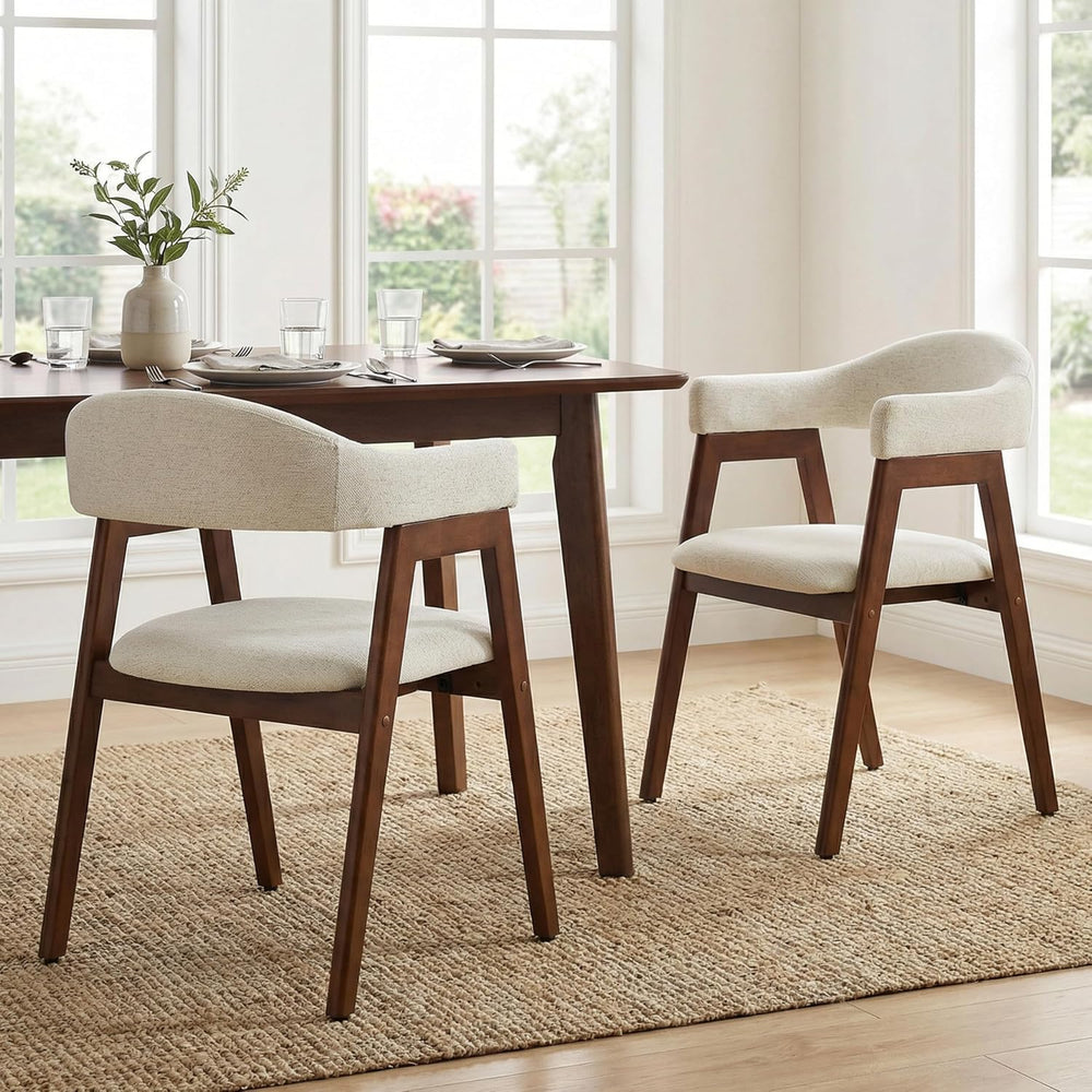 VKNOW Wooden Barrel Dining Chairs Set of 4 with Arms and Curved Back, Beige