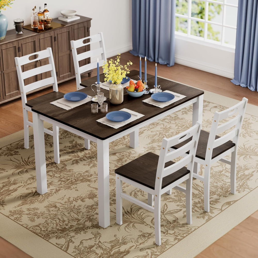 PHI VILLA Dining Table Set for 4, Solid Wood Kitchen Table and Chairs | Solid...