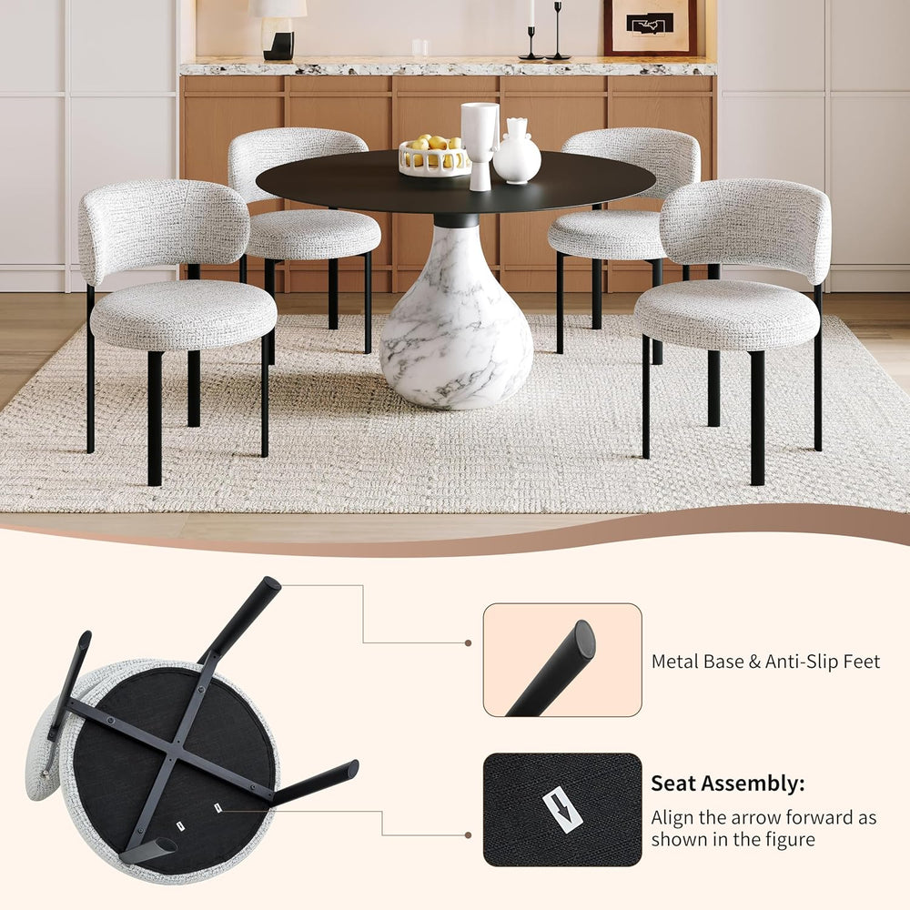 Dining Chairs Set of 4, Fabric Dining Chairs Metal Legs, Off-White | Breathab...