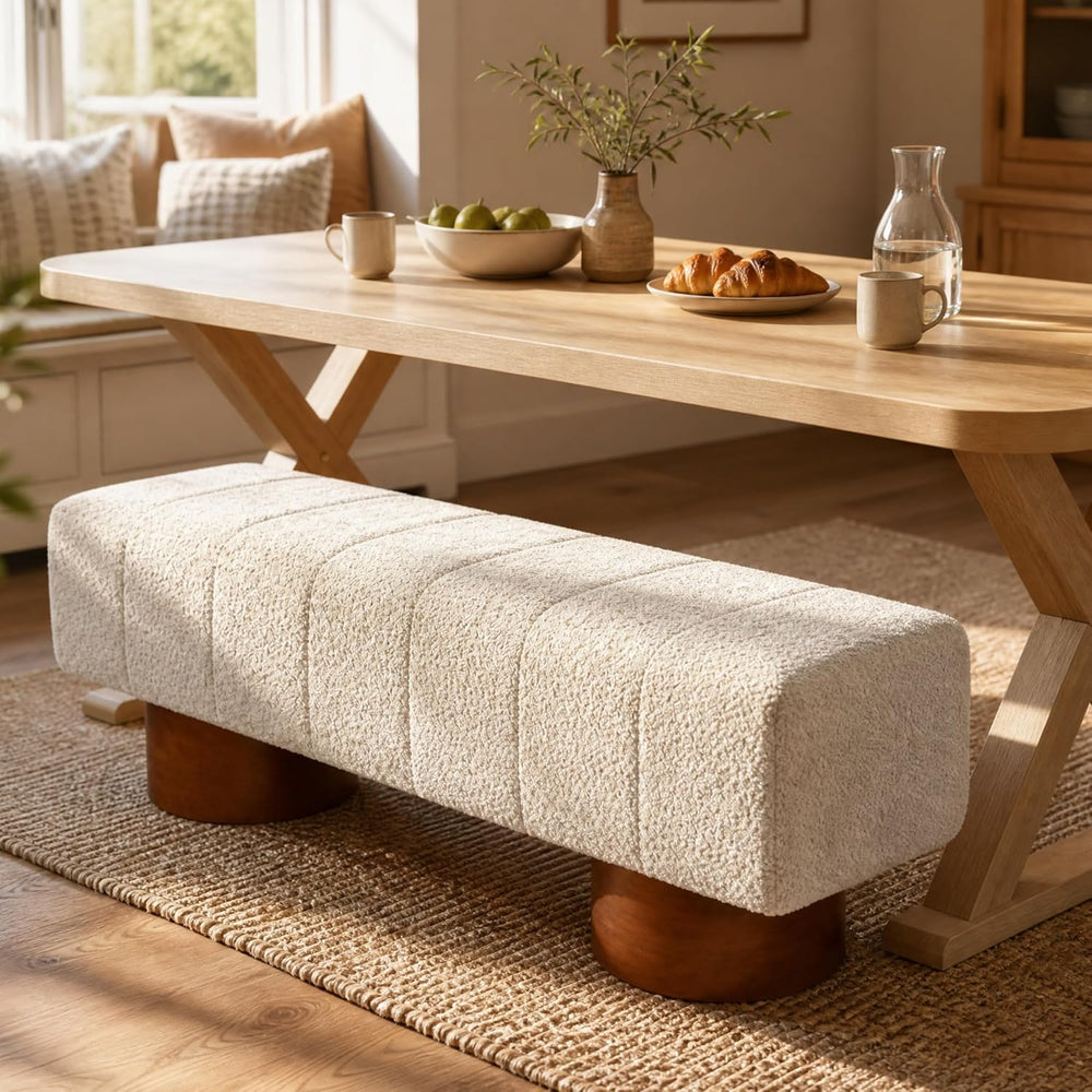 Christopher Knight Home Manila 61" Boucle Fabric Dining Bench, Upholster...