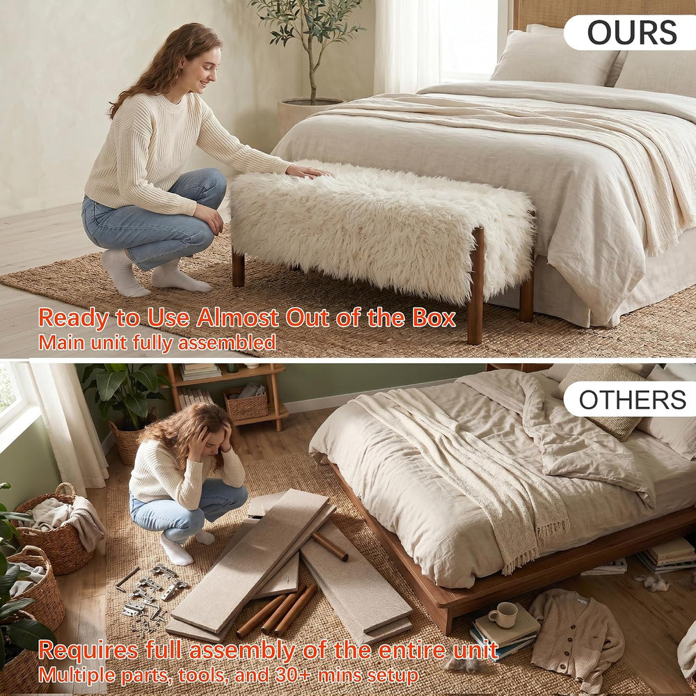 Modern Storage Benches with Walnut Wood Legs, 47'' Ottoman Bench with...