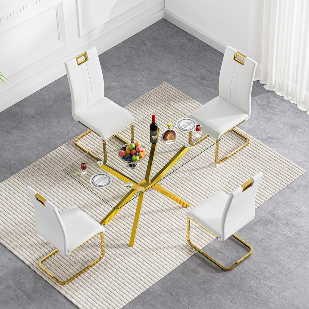 Modern Dining Table for 4 People, 47" Rectangle Dining Room Table with G...