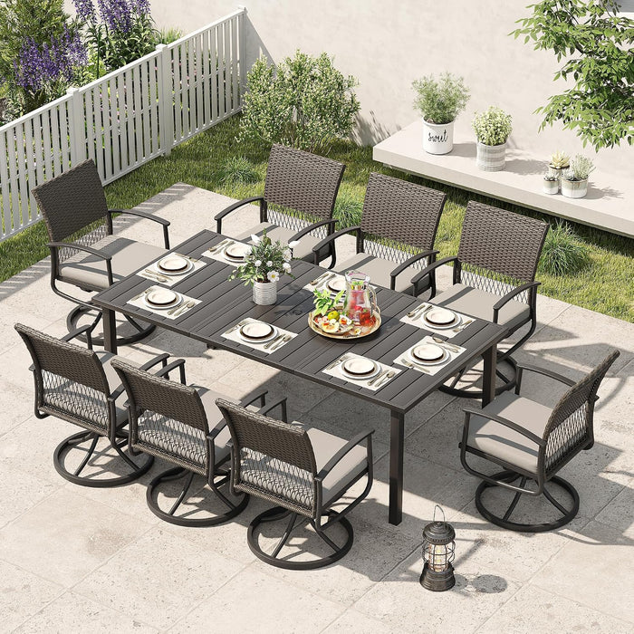 HAPPATIO 9-Piece Patio Dining Set with Wicker Swivel Rocker Patio Chairs