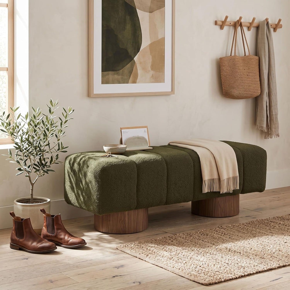 Merax 50" Green Boucle Upholstered Dining Bench Entryway Bench | No Asse...