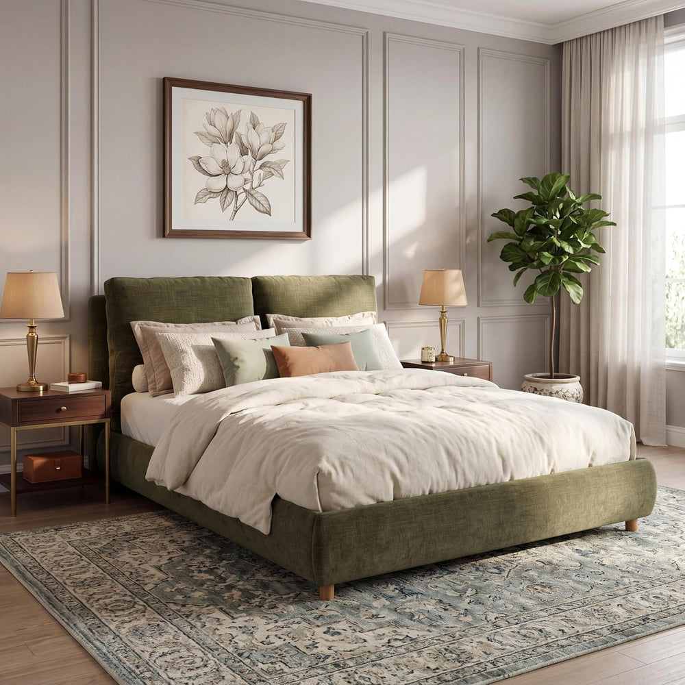 Queen Size Bed Frame, Upholstered Cloud Linen Platform Beds Frames