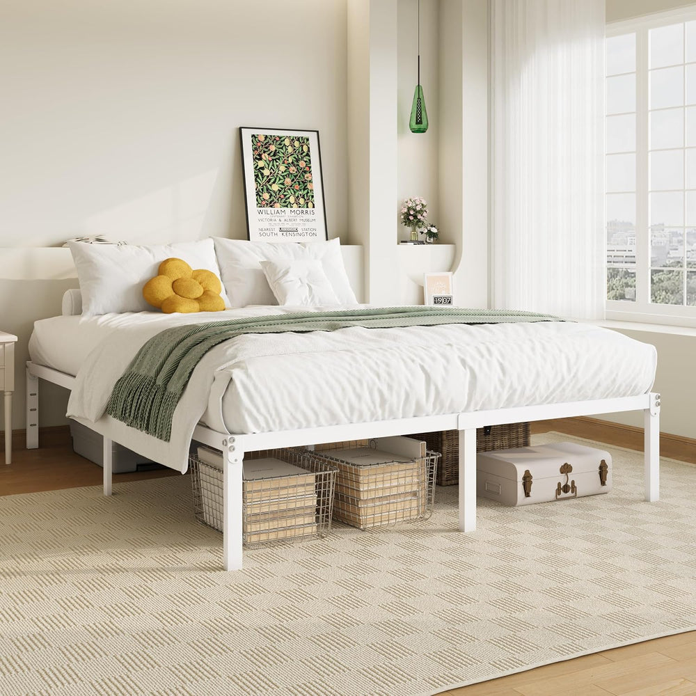 Allewie Queen Bed Frame, 14 inch Metal Beds with Storage Space, White