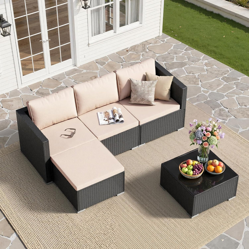 Patio Furniture Set - All-Weather -5 Piece Outdoor Patio Conversation Couch S...