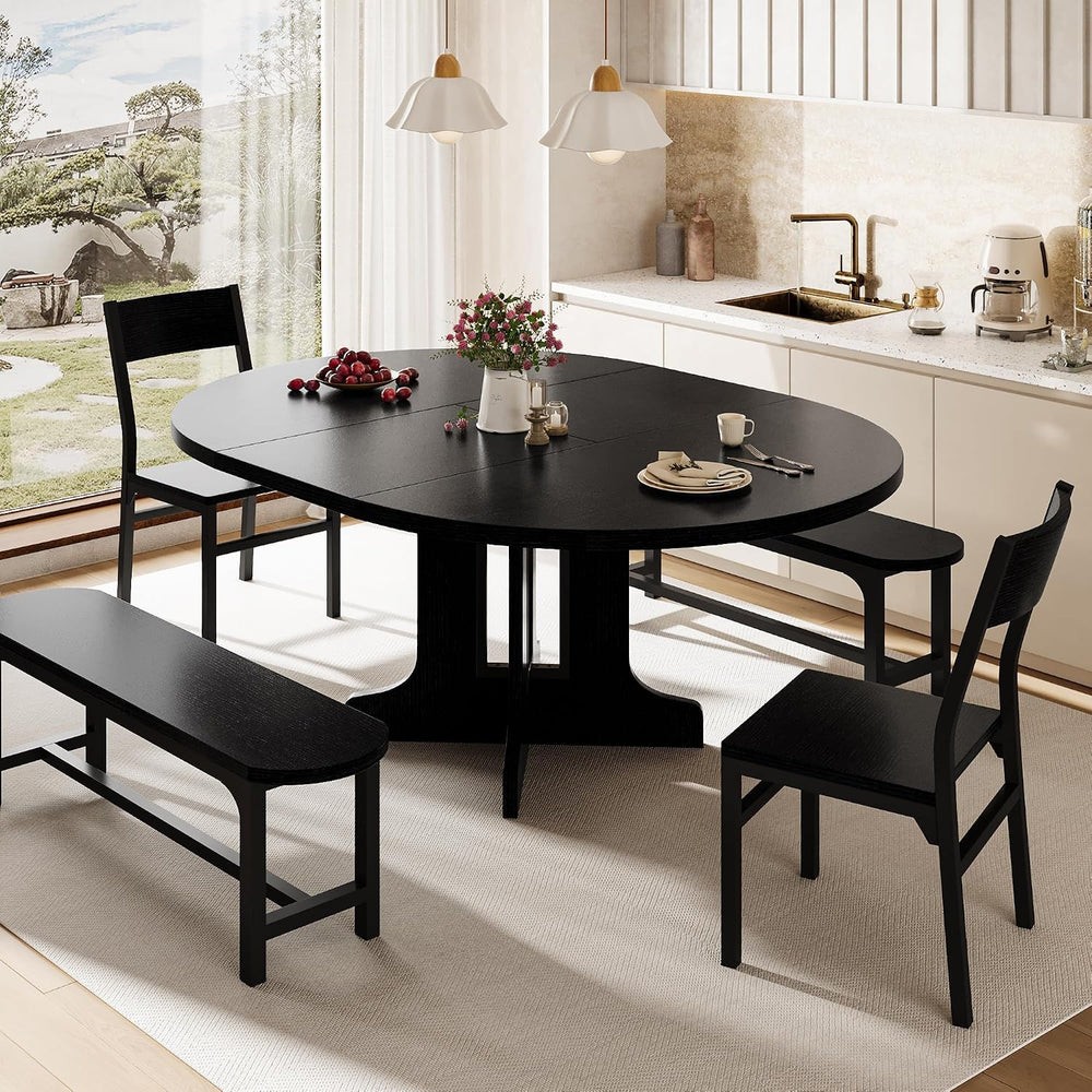 iPormis 5-Piece Round Dining Table Set for 4-6, 59" Extendable Dining Ro...