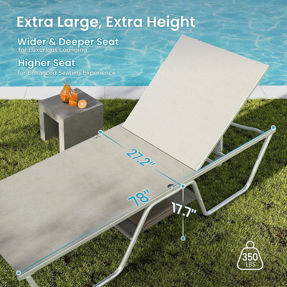PHI VILLA 78" Oversized Outdoor Chaise Lounge Chair, 27" Extra Wide...