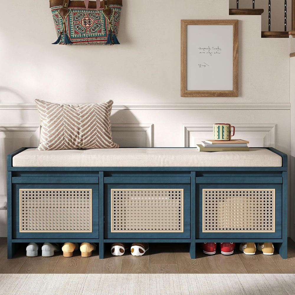 SOFTSEA 48" Shoe Storage Bench with Cushion, 2-Tier Entryway Bench with ...