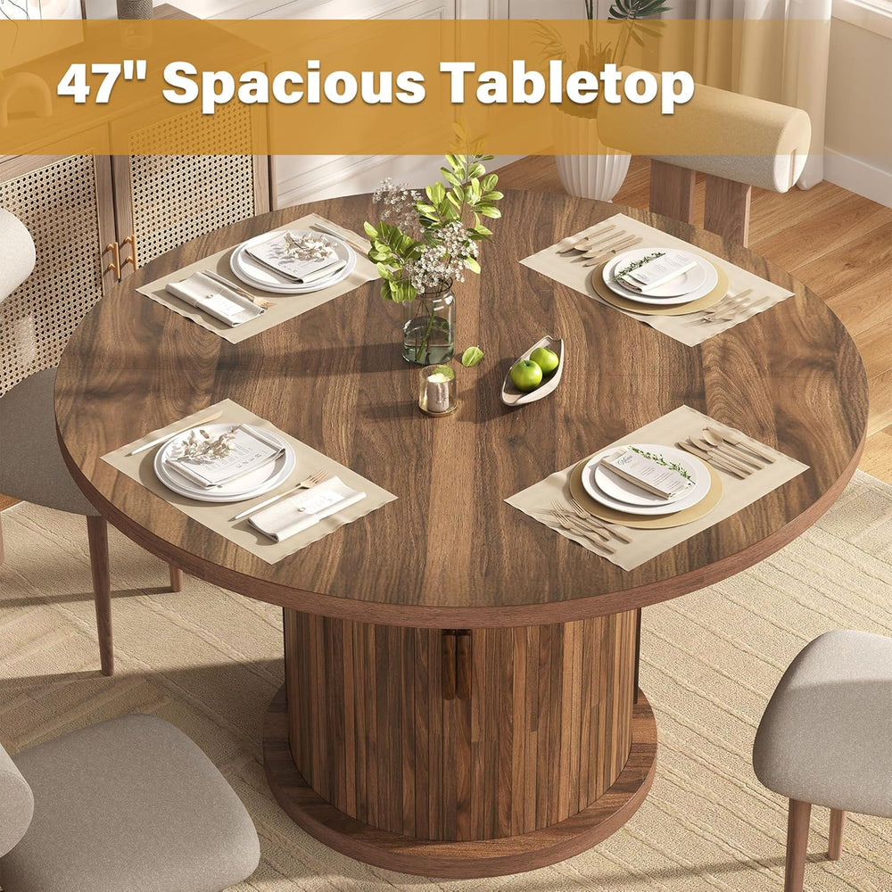 47.24" Round Dining Table for 4, Farmhouse Fluted Kitchen Tables Dining ...