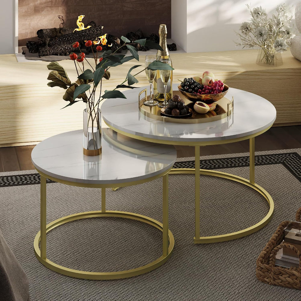 Otterease Nesting Tables Set of 2, 31.5" Round Coffee Table, Small Nesti...