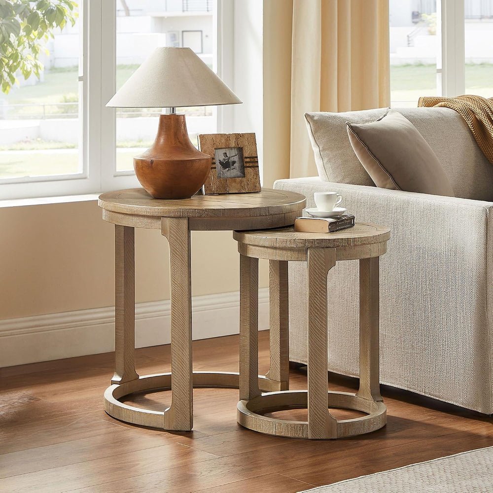 WILLIAMSPACE 24" Round Nesting Coffee Table Set of 2, Solid Wood Coffee ...