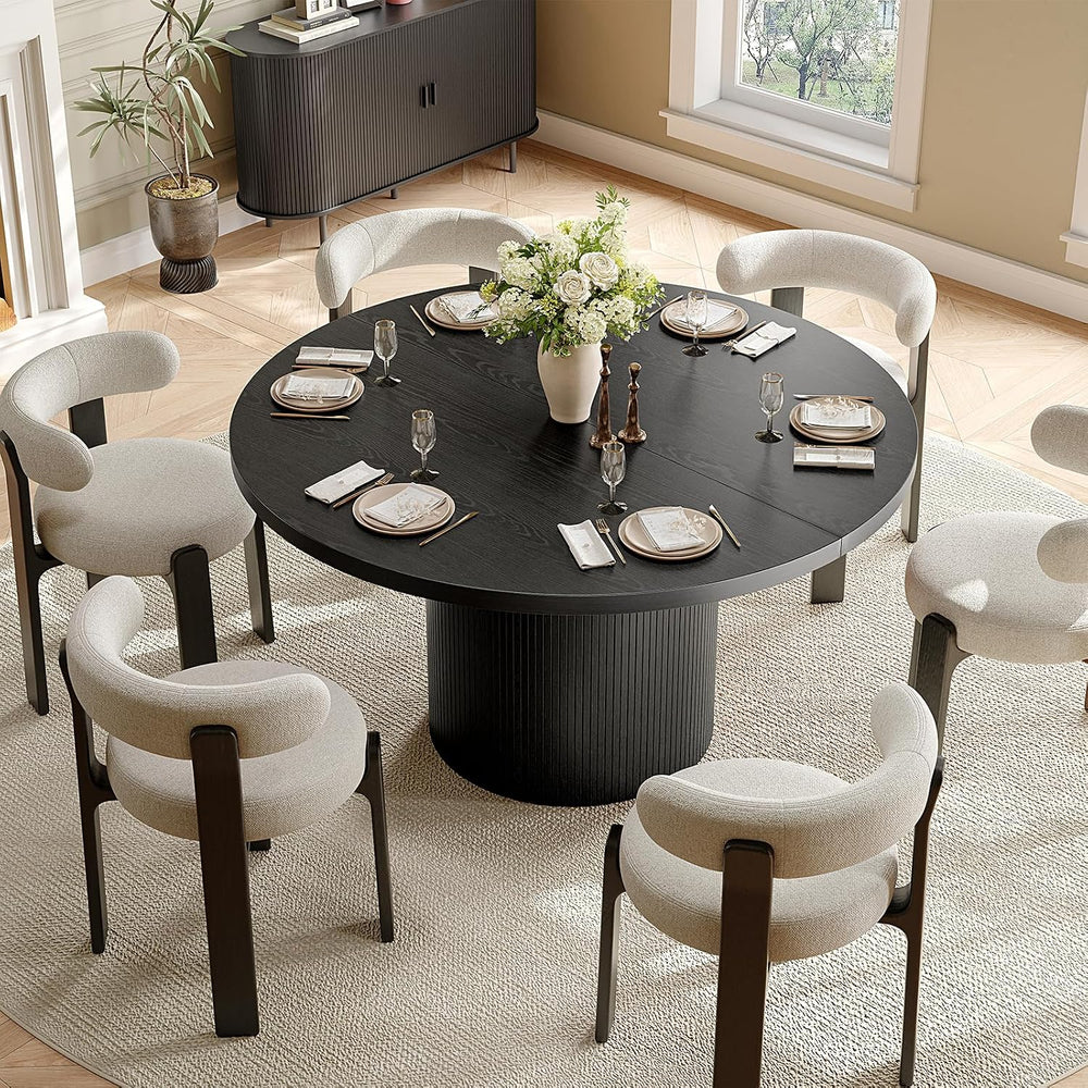 47 inch Round Dining Table for 4, Circle Kitchen Table with Wood Strip Base, ...