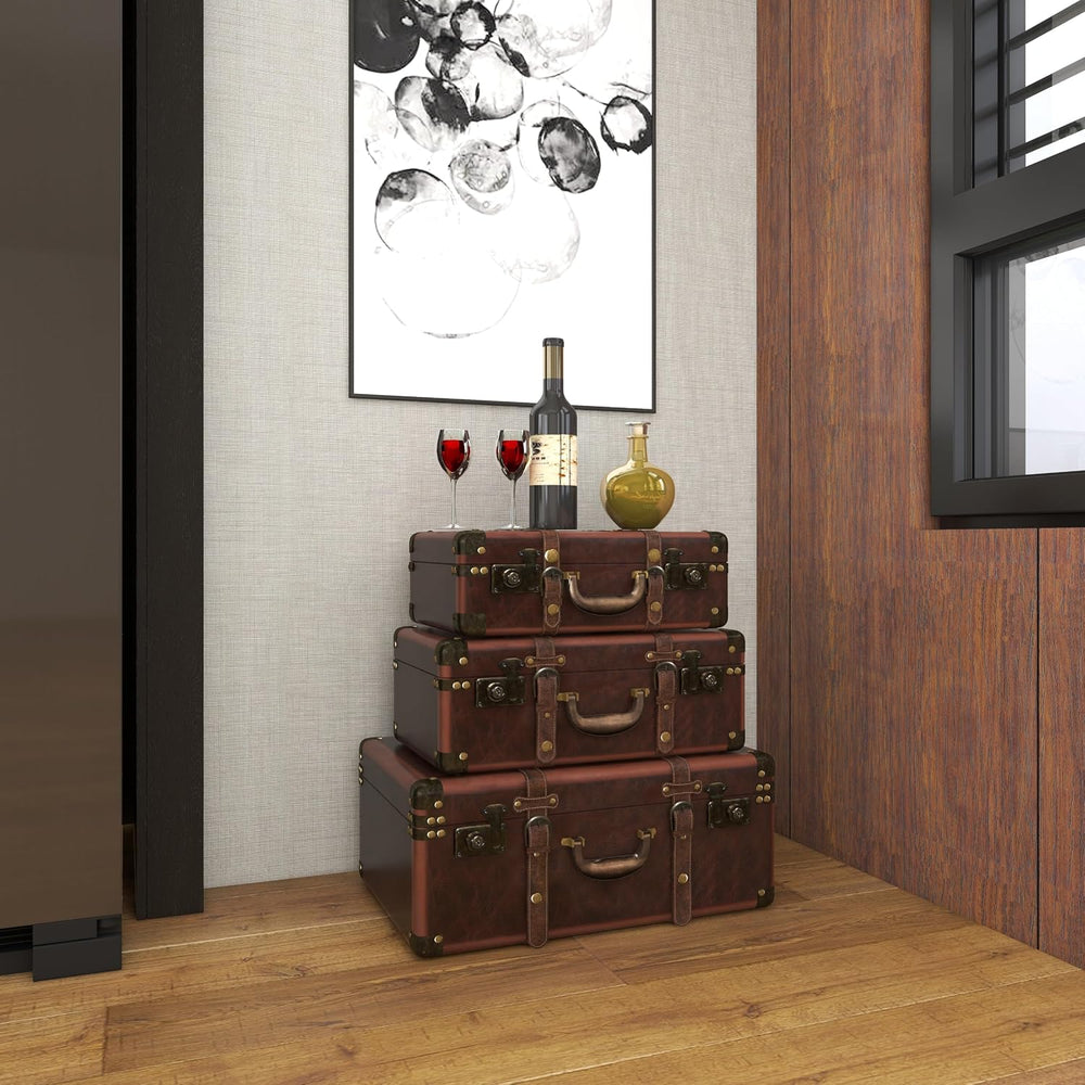 Deco 79 Faux Leather Decorative Trunk Nesting Upholstered Decorative Large Bo...
