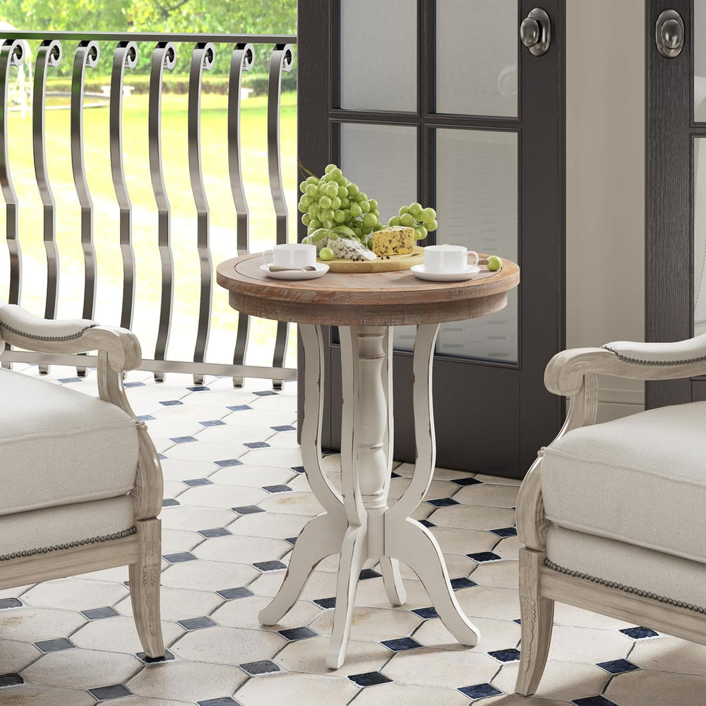 Farmhouse Accent End Table, Rustic Side Table with Natural Top for Family, Di...