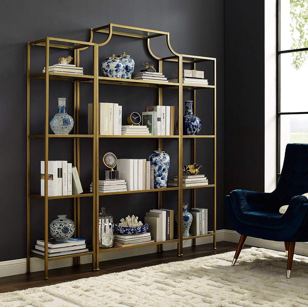 Crosley Furniture Aimee 3-Piece Bookshelf Set, Glass Shelves