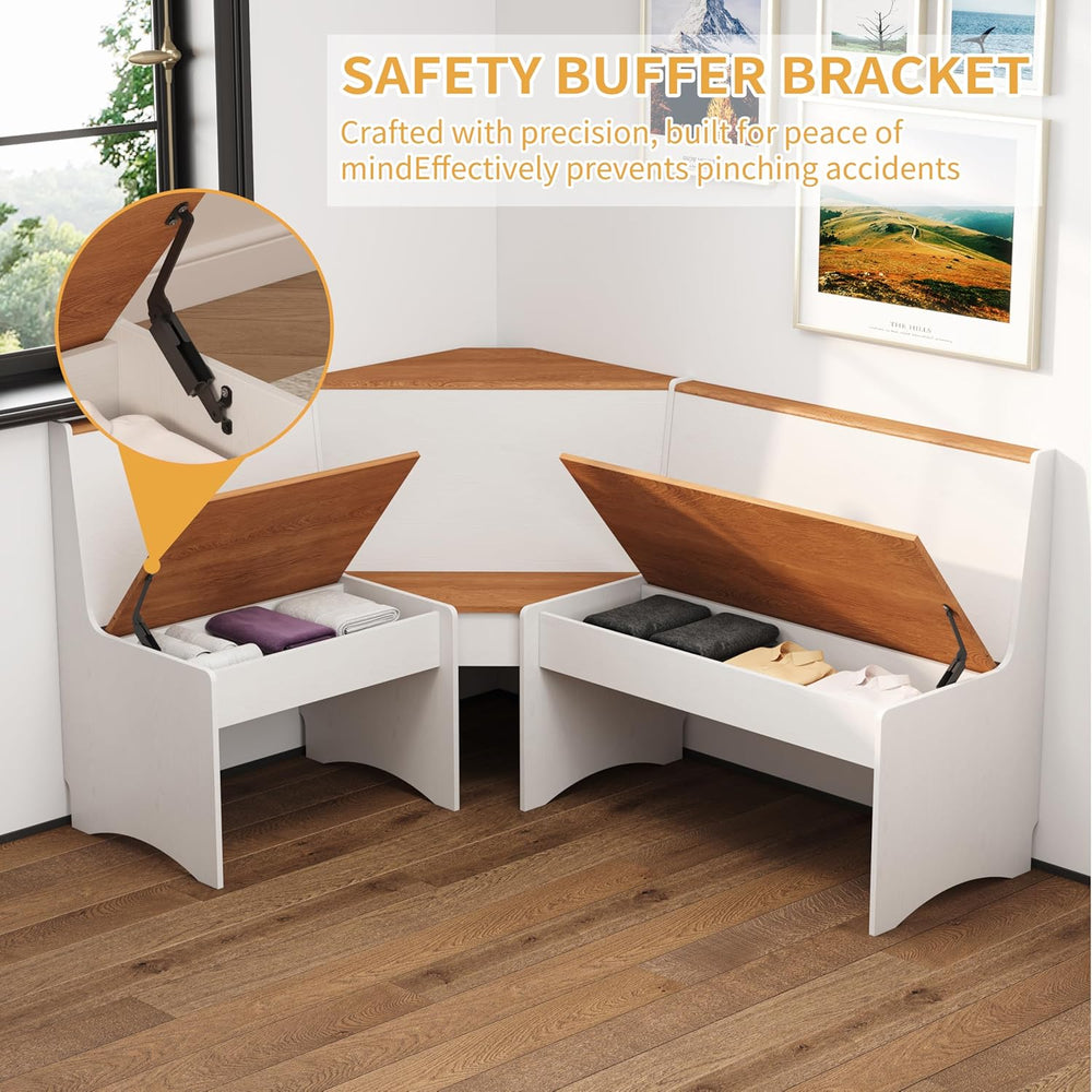 Farmhouse Breakfast Nook Table Set, Dining Nook Set with Corner Bench,with St...