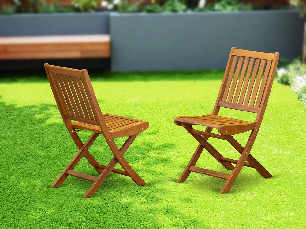 East West Furniture BDKCWNA Dickinson Foldable Patio Dining Chairs - Acacia W...