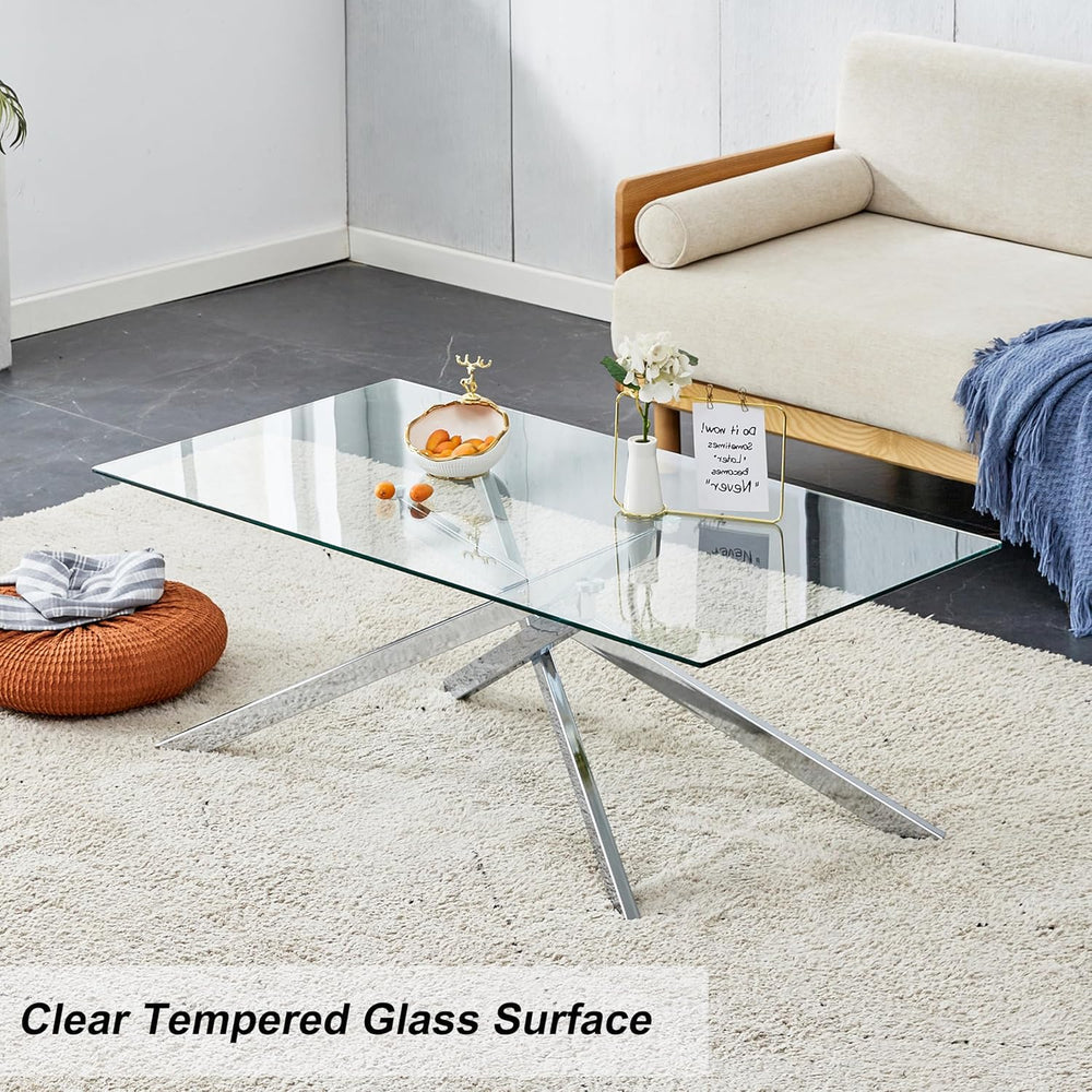 Silver Glass Coffee Table Set of 3 Modern End Table Living Room Side Table, G...