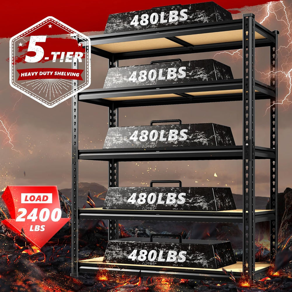 REIBII 2400LBS Storage Shelves 5 Tier Garage Shelving Heavy Duty Adjustable G...