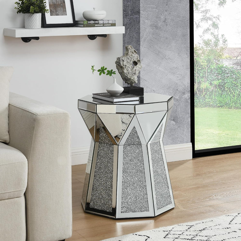 Mirrored End Tables with Polygonal Shaped,Mirrored Sofa Bedside Table Accent ...