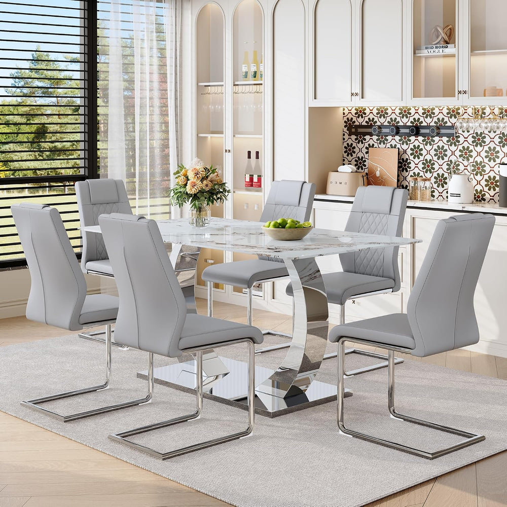 Modern Dining Table Set for 6,63'' Dining Room Table Set for 6 with C...