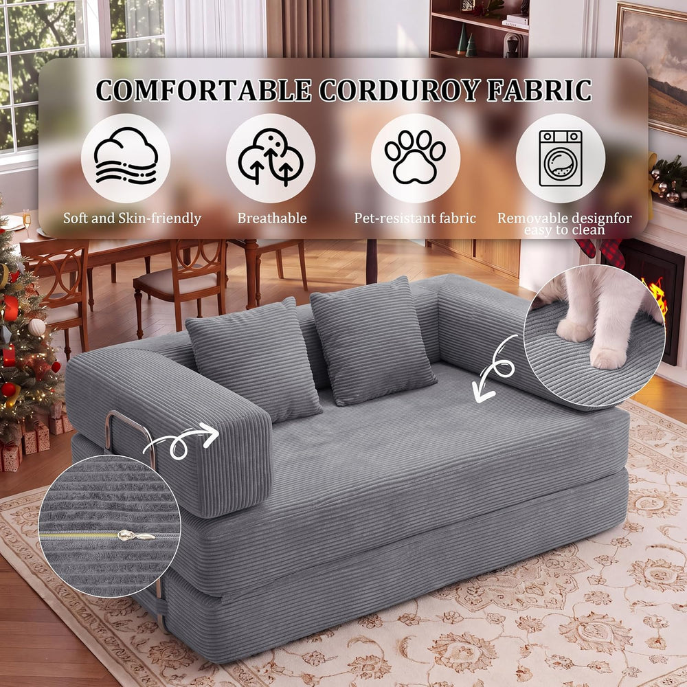 BSHOMGI 4 in 1 Convertible Sofas Boneless Couches with 2 Pillow, Modern Cordu...