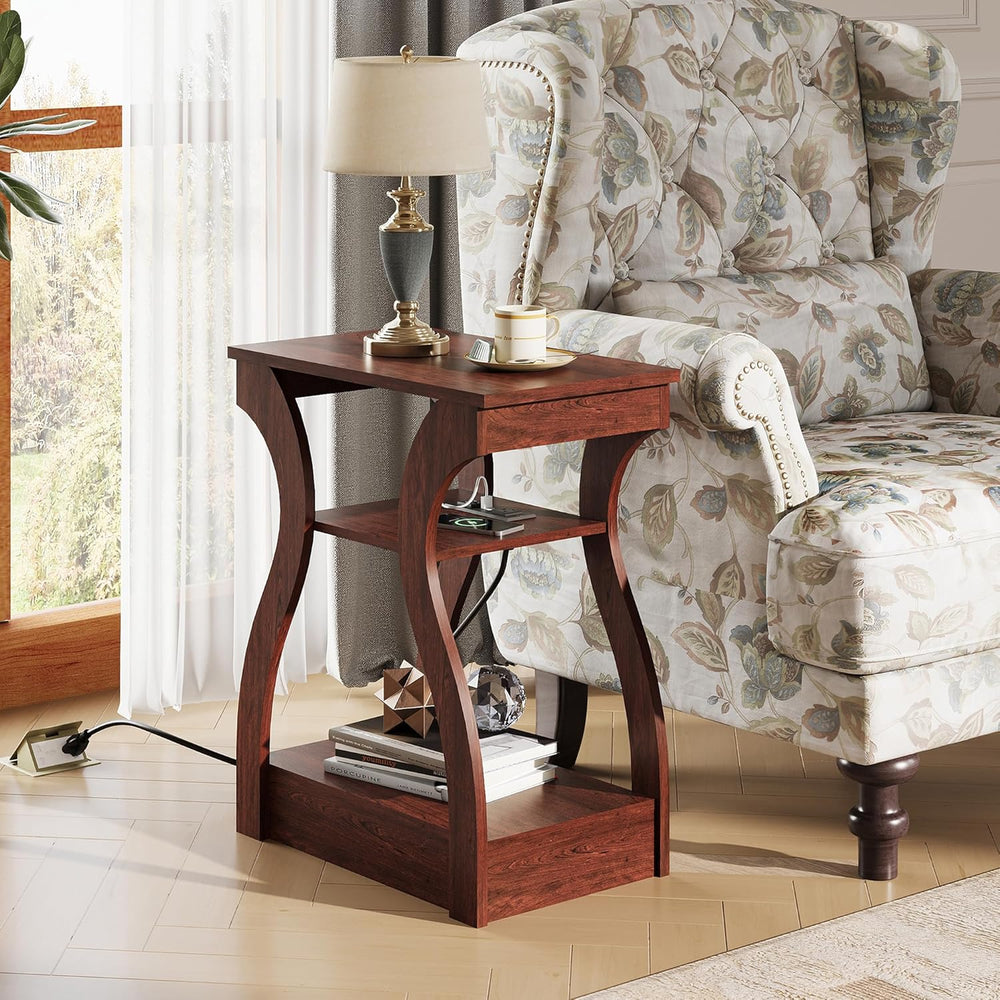 WLIVE End Tables Living Room Set of 2, Cherry Side Tables with Charging Stati...