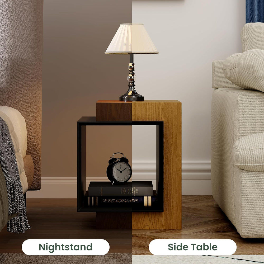POVISON Minimalist Side Table,17.71" Wood End Table with Storage for Sma...