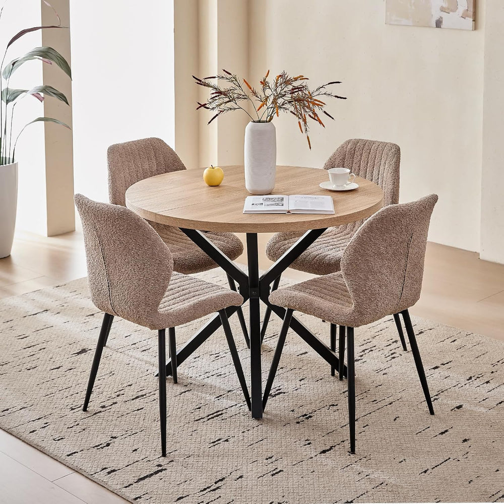 39" Round Dining Table Set for 4, Natural Table & 4 Brown Chair
