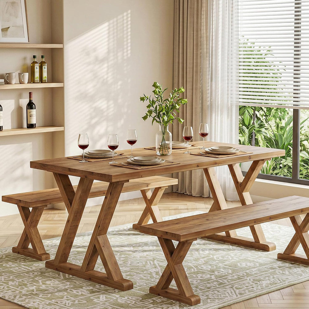 63" Farmhouse Solid Wood Dining Table for 4-6, Wooden Rectangular Rustic...