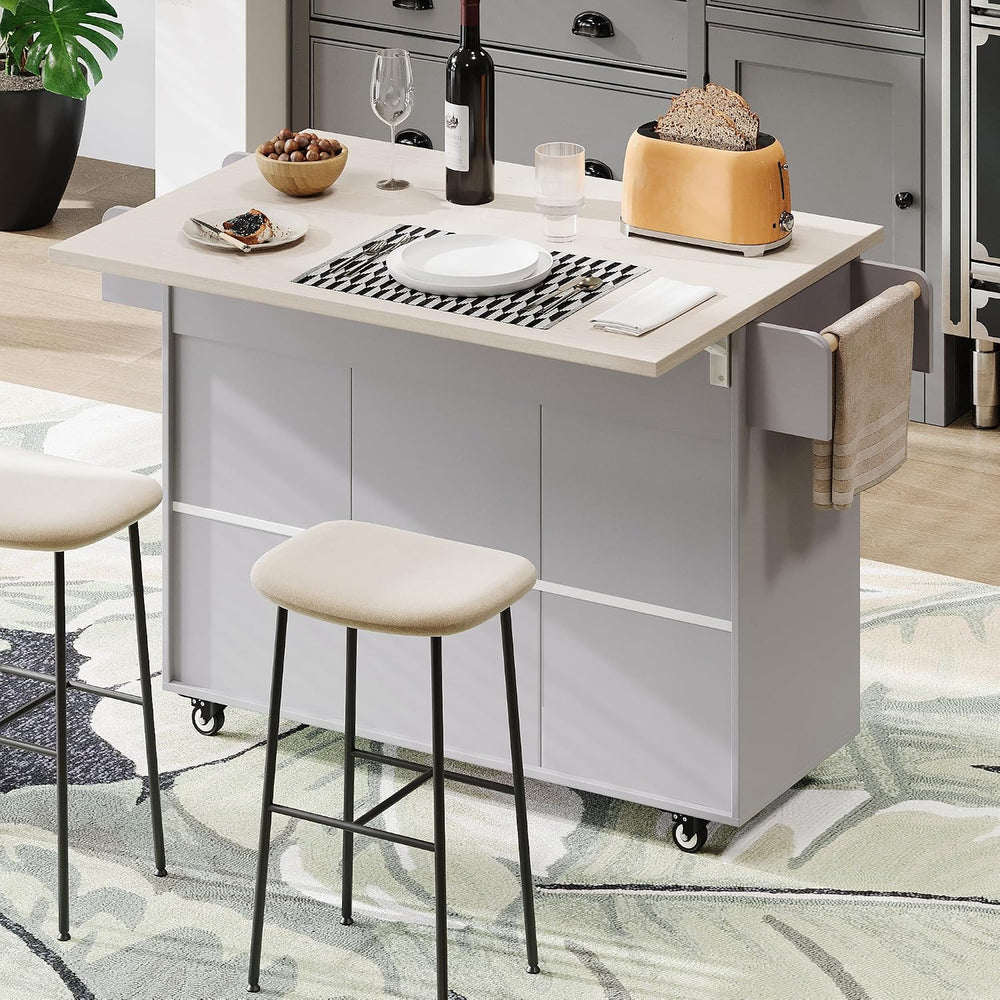 51" Rolling Kitchen Island with Tilt-Out Trash Cabinet & Drop Leaf |...