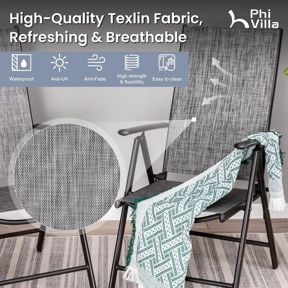 PHI VILLA Outdoor Folding Dining Chairs Set of 4, Adjustable Backest, Grey