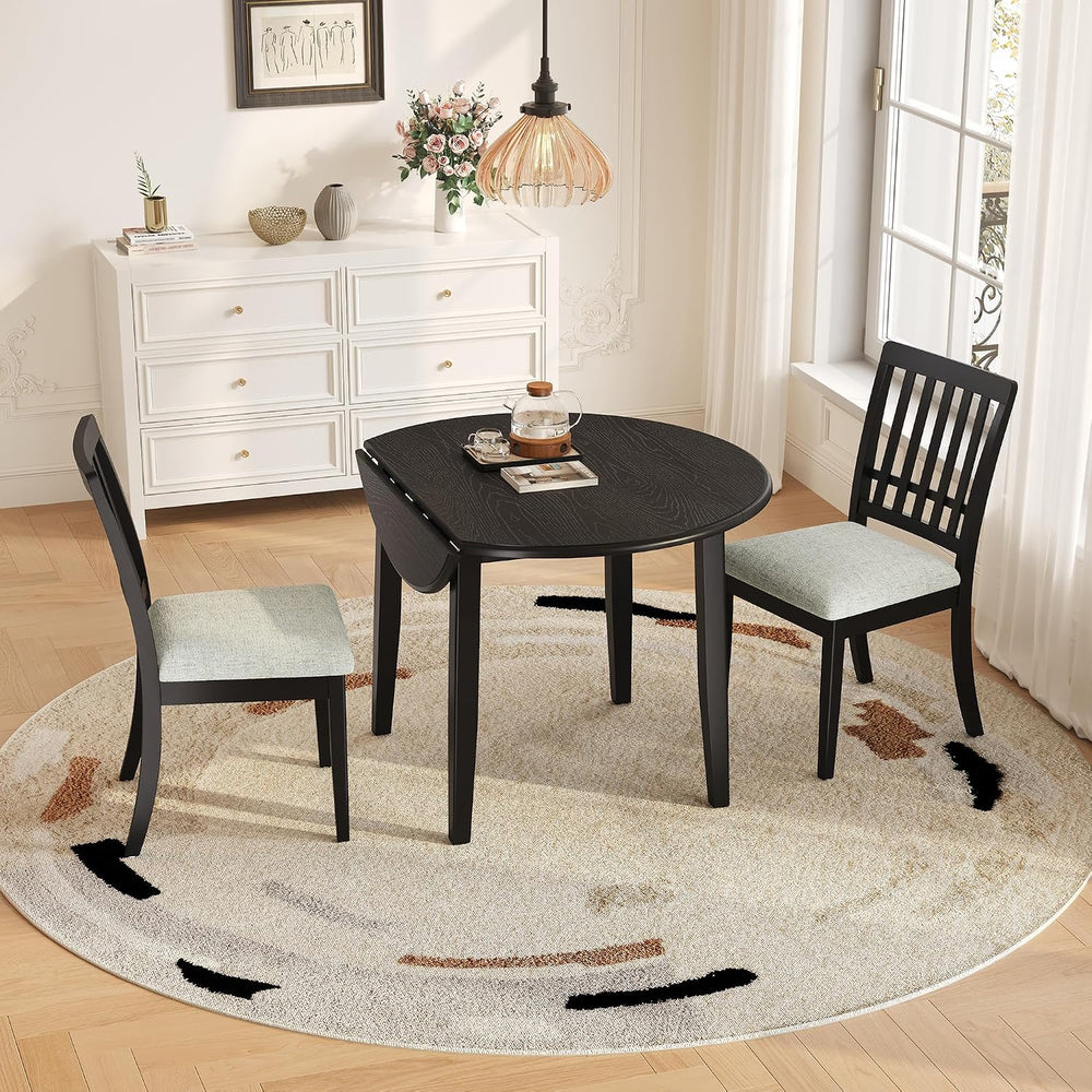 Solid Wood Small Dining Table and 2 Chairs, Black