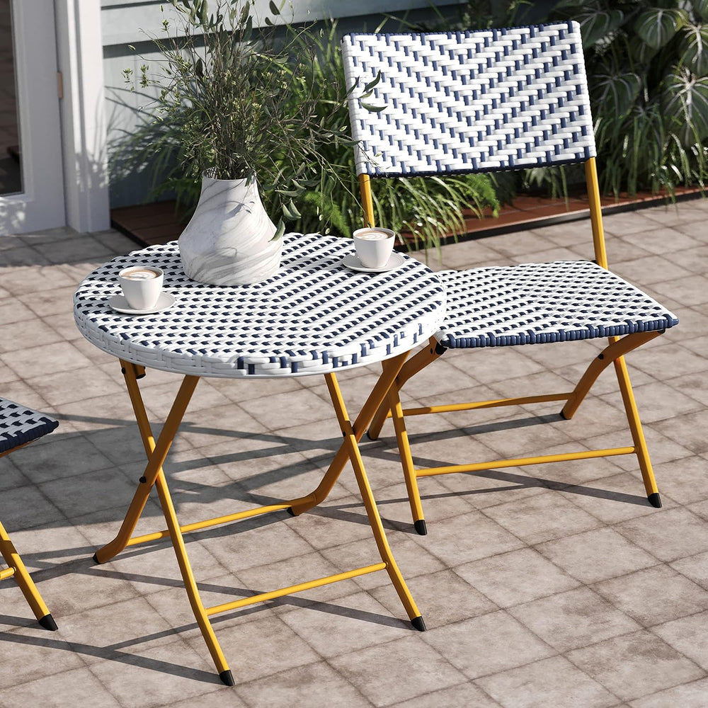 EMMA + OLIVER Navy/White Three Piece Folding Bistro Set