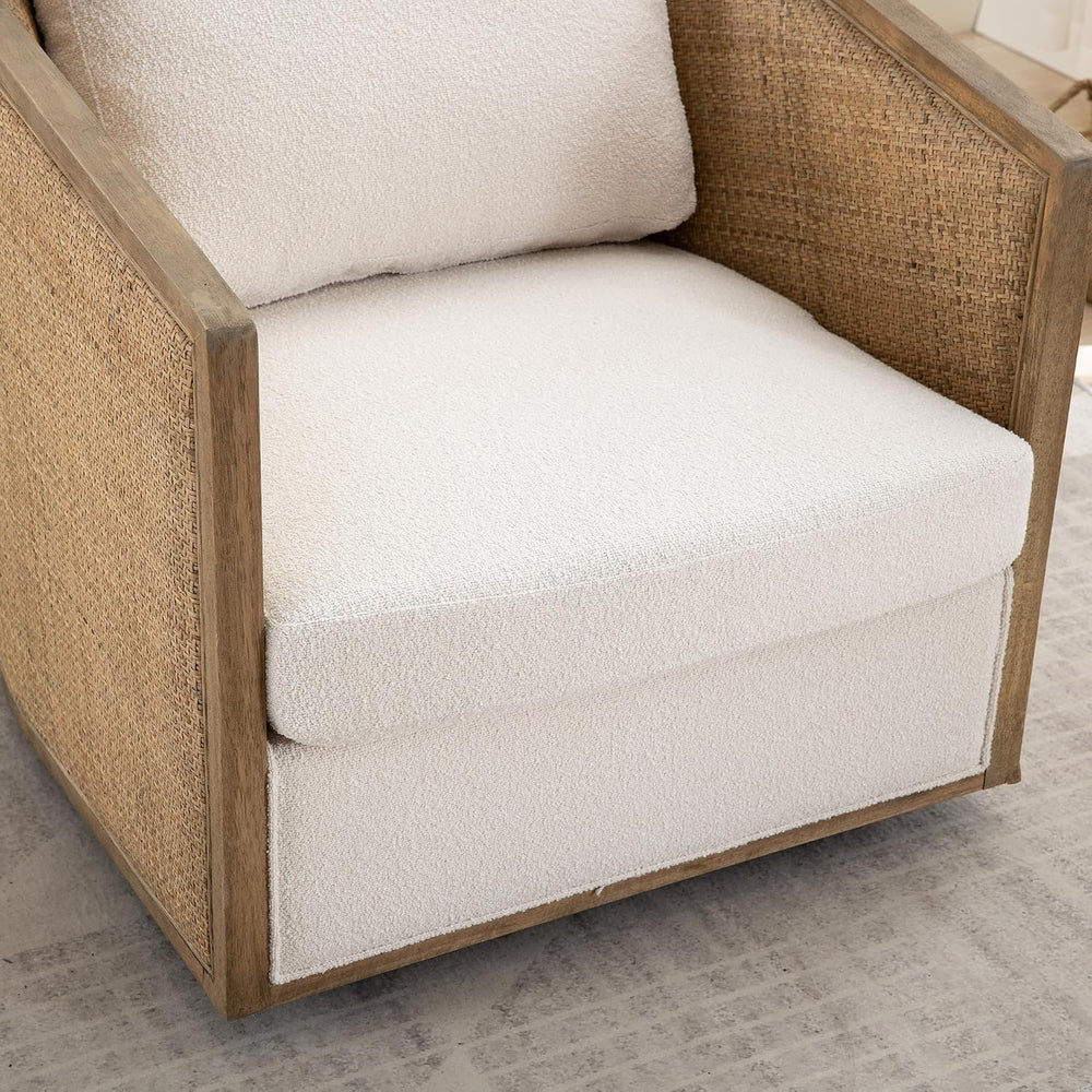 Anwick Brown Swivel Barrel Chair & Rattan Accent Chair, Modern Club Chair...