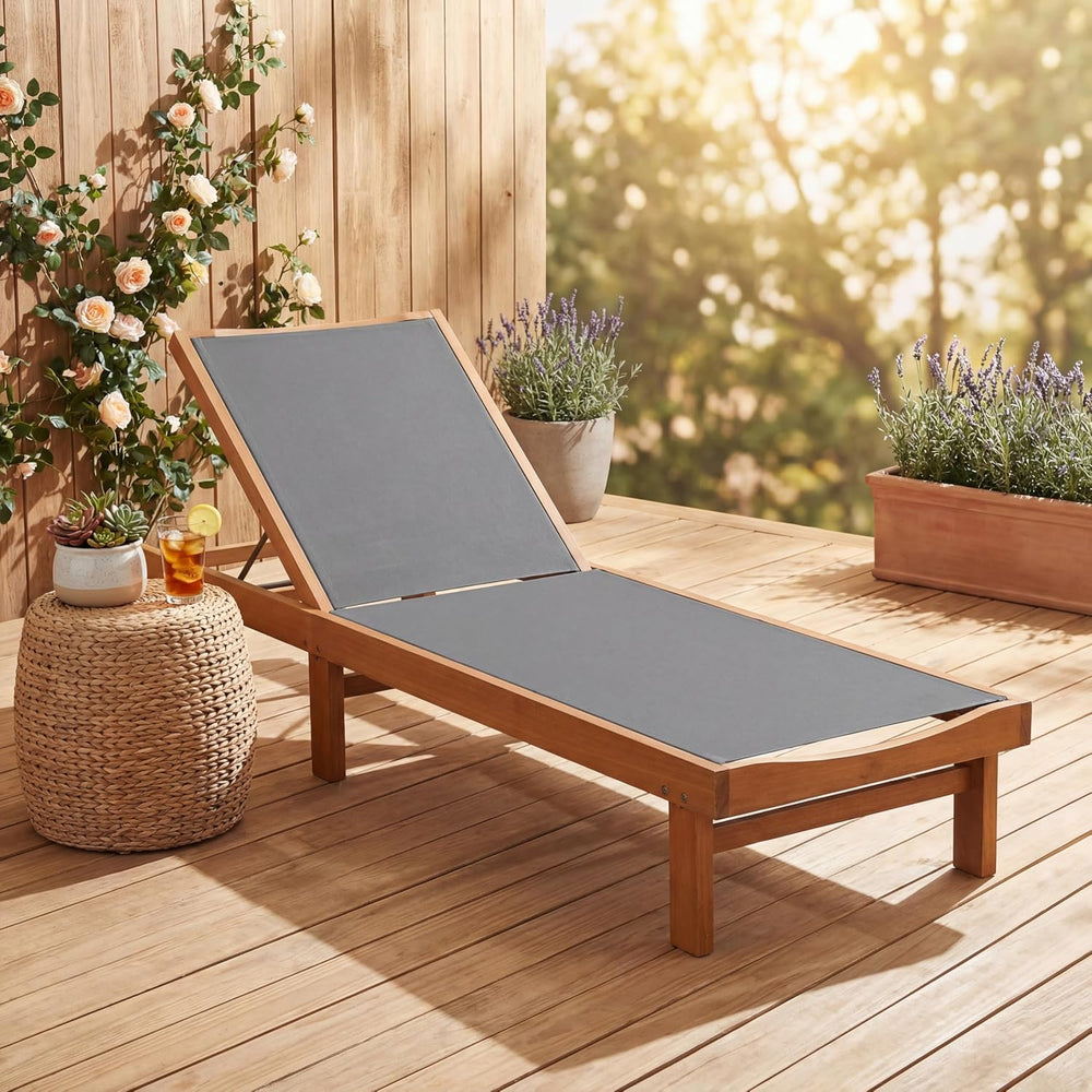 COSTWAY Set of 2 Patio Wood Chaise Lounge Chair, Strong Eucalyptus Wood Frame...