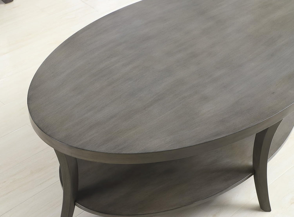 Roundhill Furniture Contemporary Perth Oval Shelf Coffee Table Set, Grey