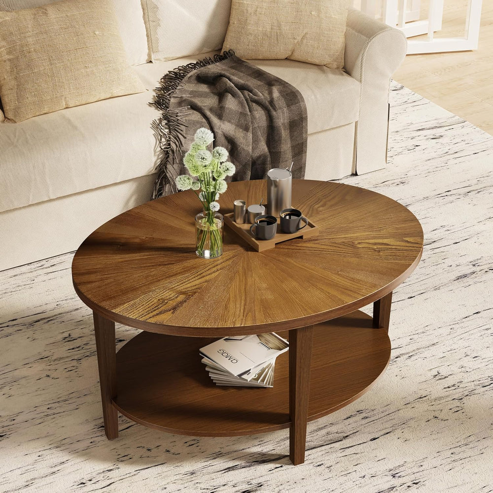 Solid Wood Oval Coffee Table for Living Room, 2 Tier Farmhouse Coffee Table w...