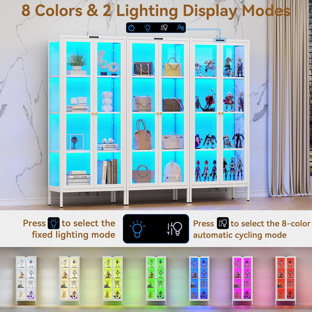 Polup Metal Glass Display Cabinet with Glass Doors, Lighted Curio Cabinet wit...