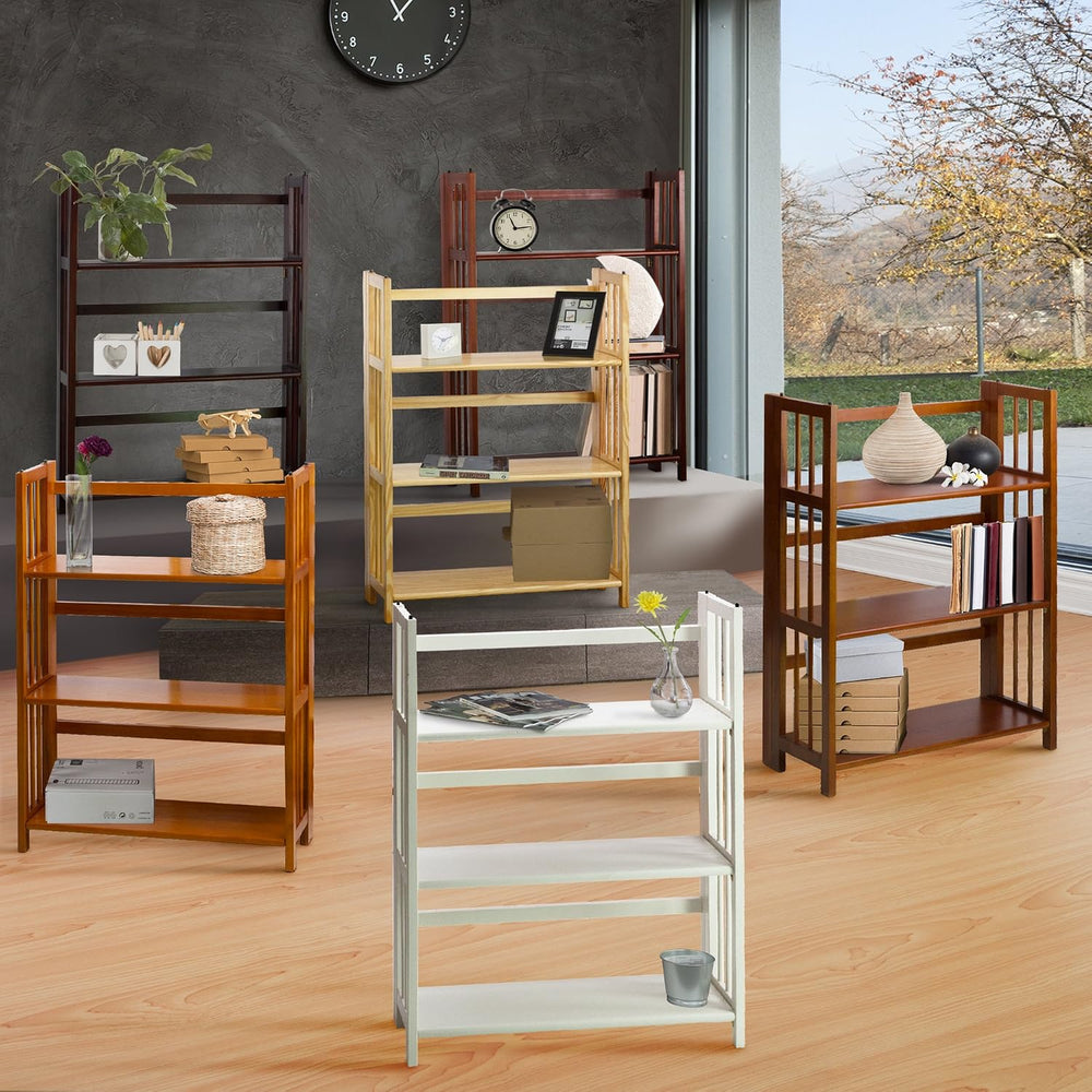 Casual Home 3-Shelf Folding Stackable Bookcase (27.5" Wide)-Walnut
