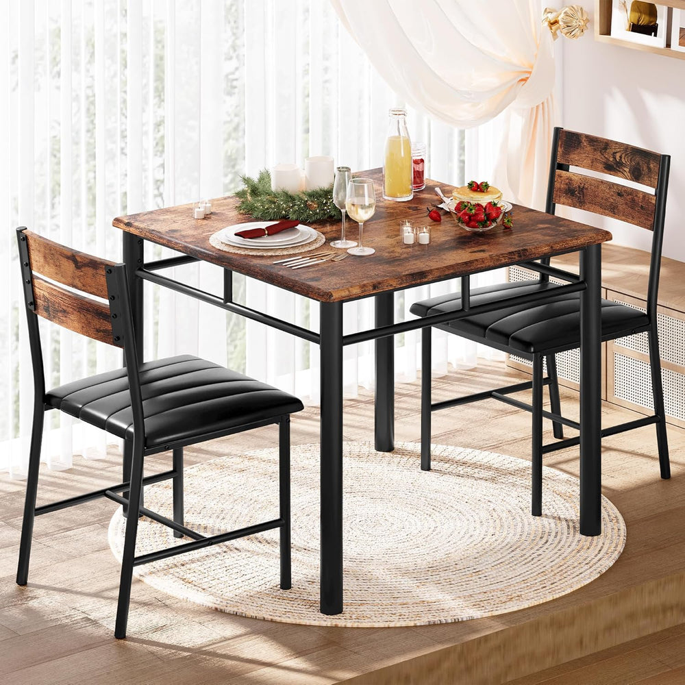 IRONCK Dining Table Set for 2, Rustic Brown | Small Kitchen Table with Uphols...