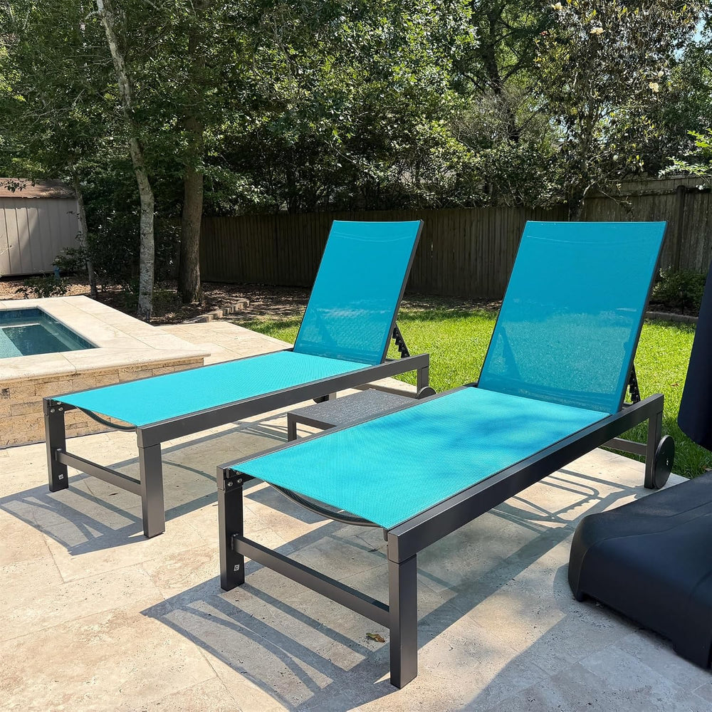 PURPLE LEAF Pool Chaise Lounge with Wheels, Fade-Resistant, Turquoise Blue | ...