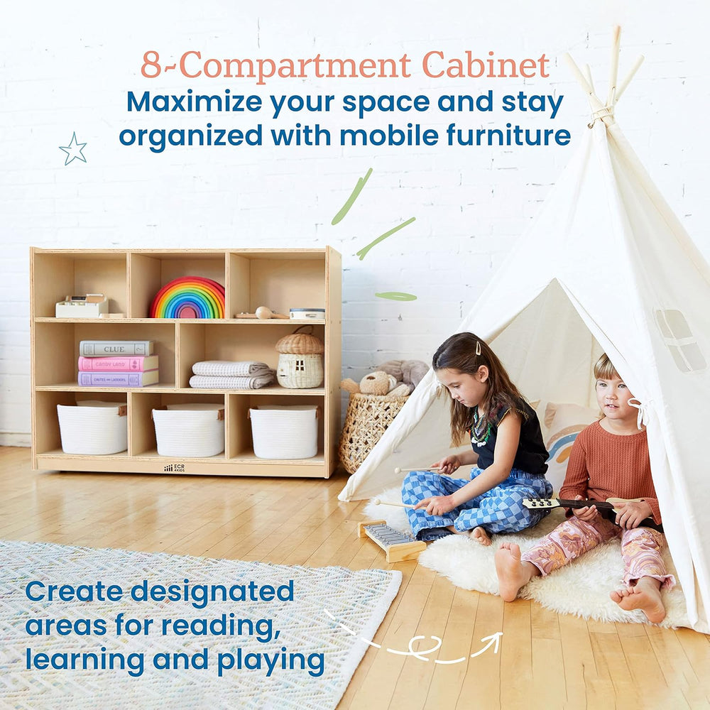 ECR4Kids 8-Compartment Mobile Storage Cabinet, Elementary, Classroom Furnitur...